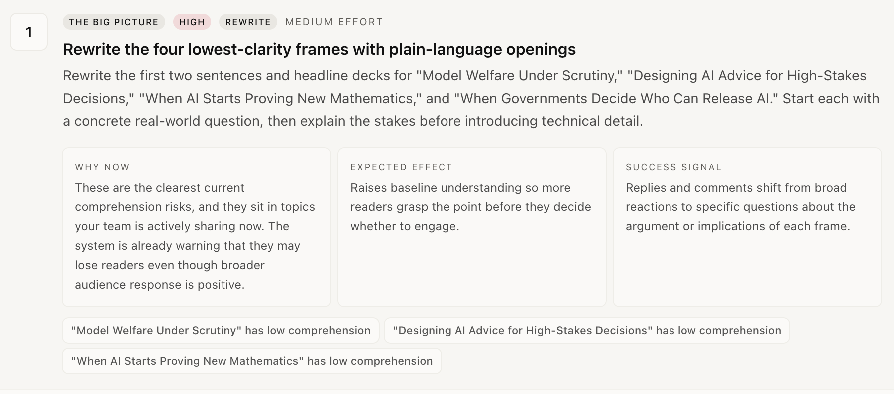 Remember view — the team's living memory of answers, decisions and how understanding changed